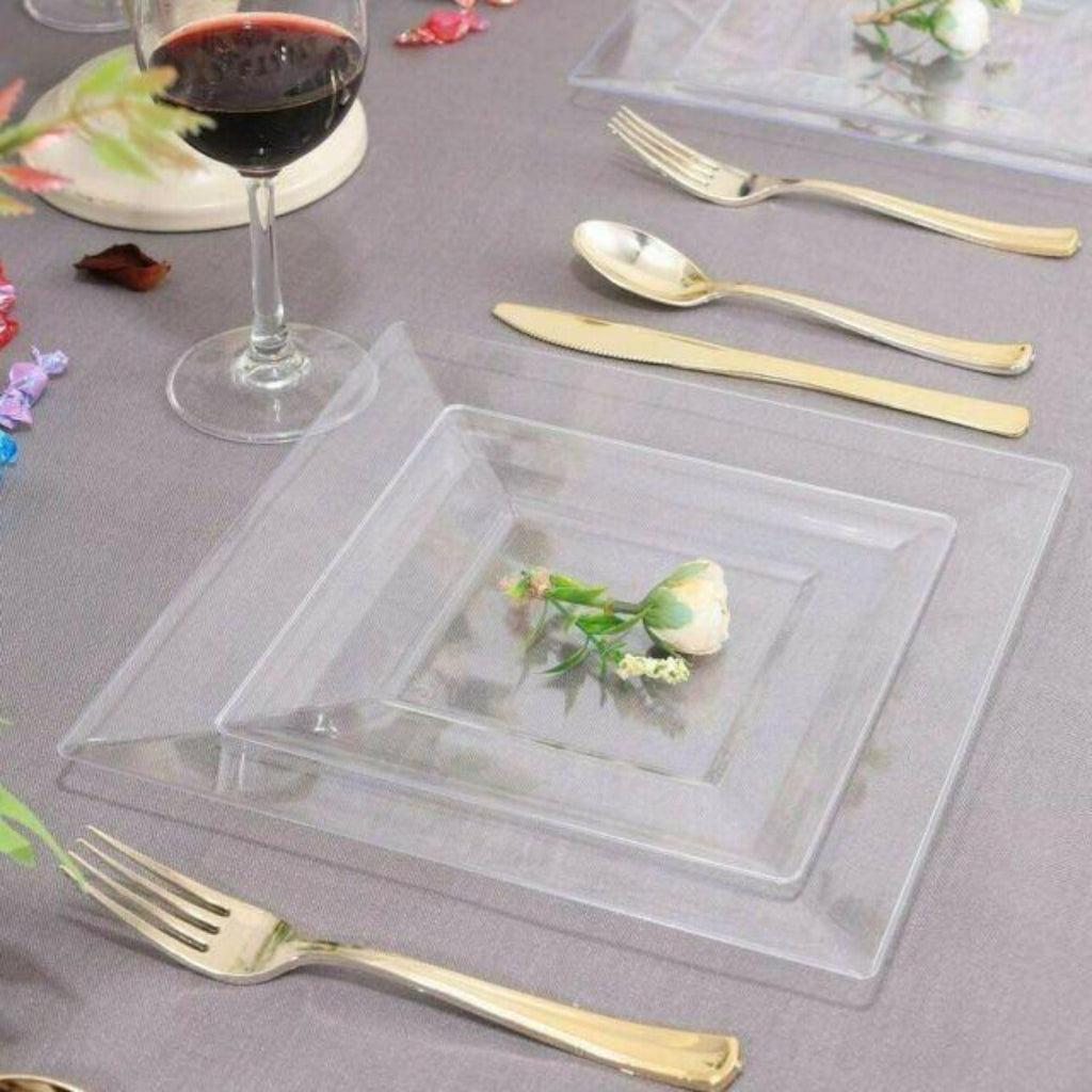 Lillian 9.5" Plates Clear Square Plastic