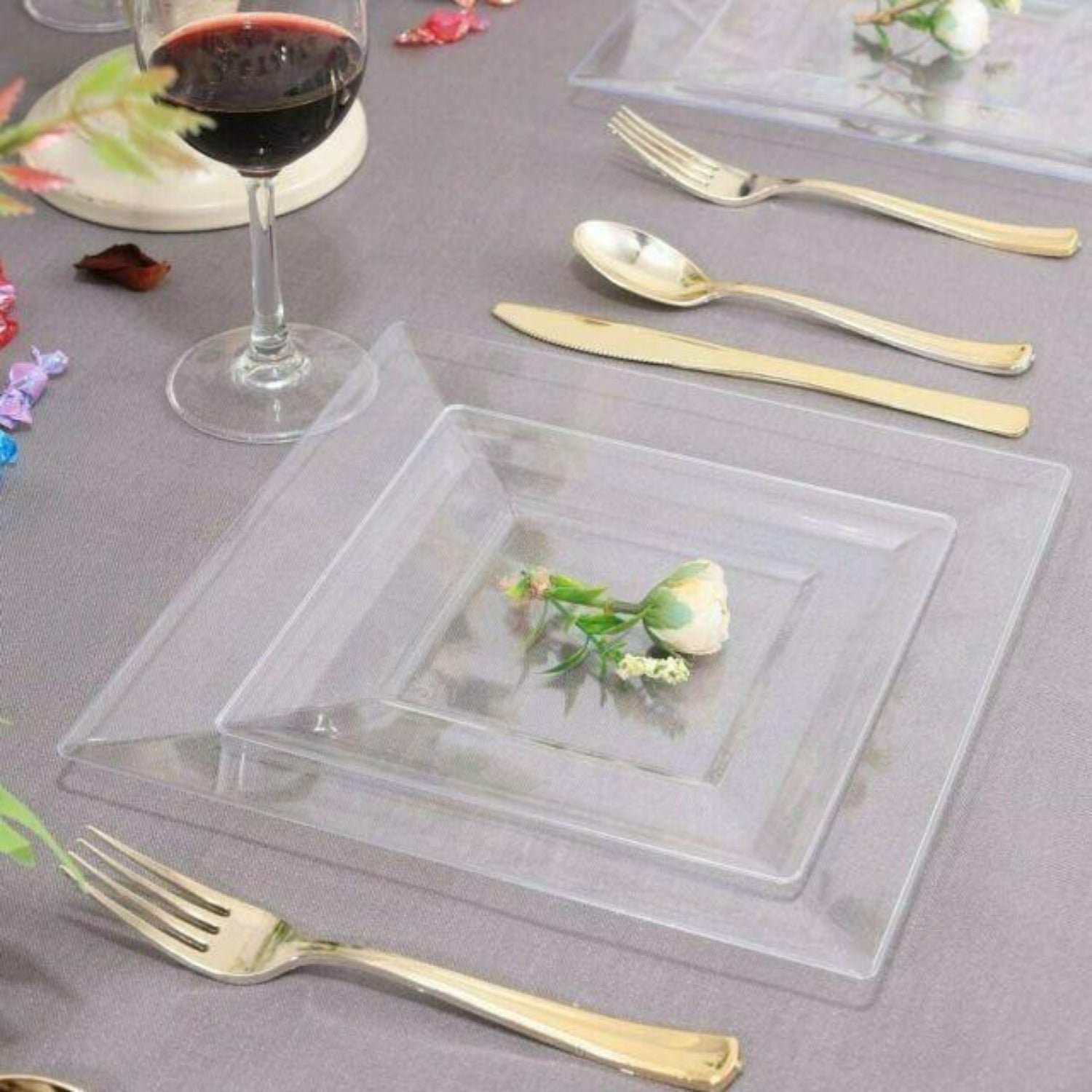 Lillian 8" Plates Clear Square Dinner Plastic