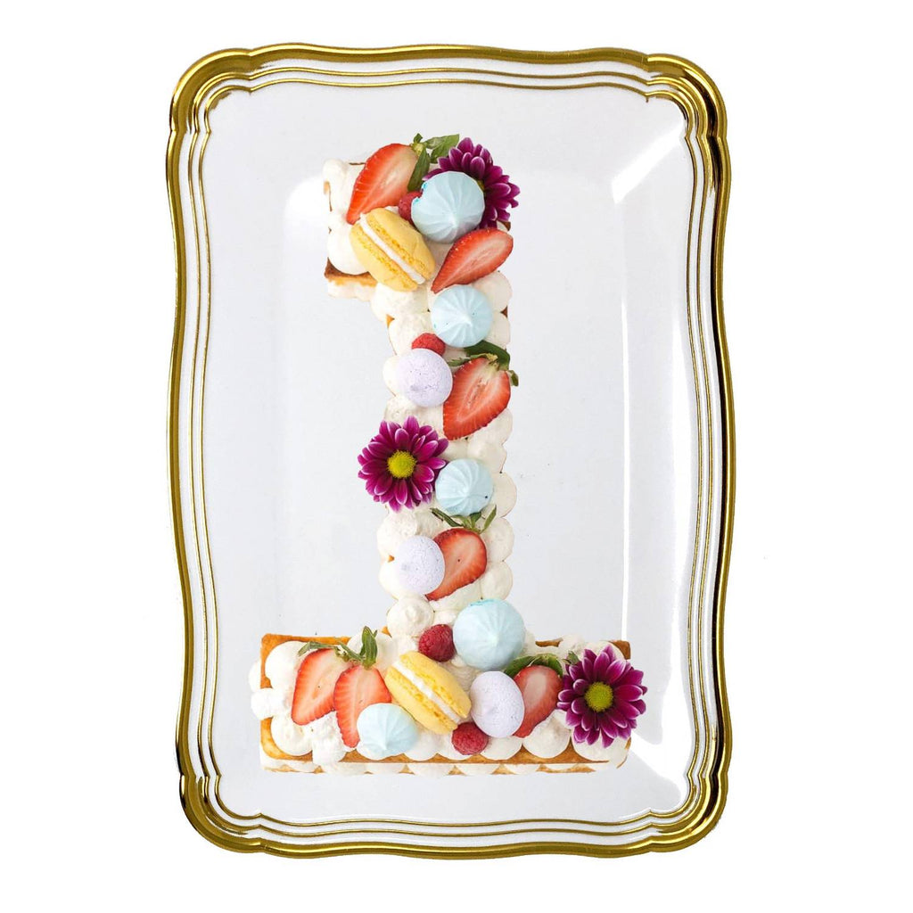 Aristocrat 13”x9” White & Gold  Rectangle Serving Trays Plastic 2 Pack