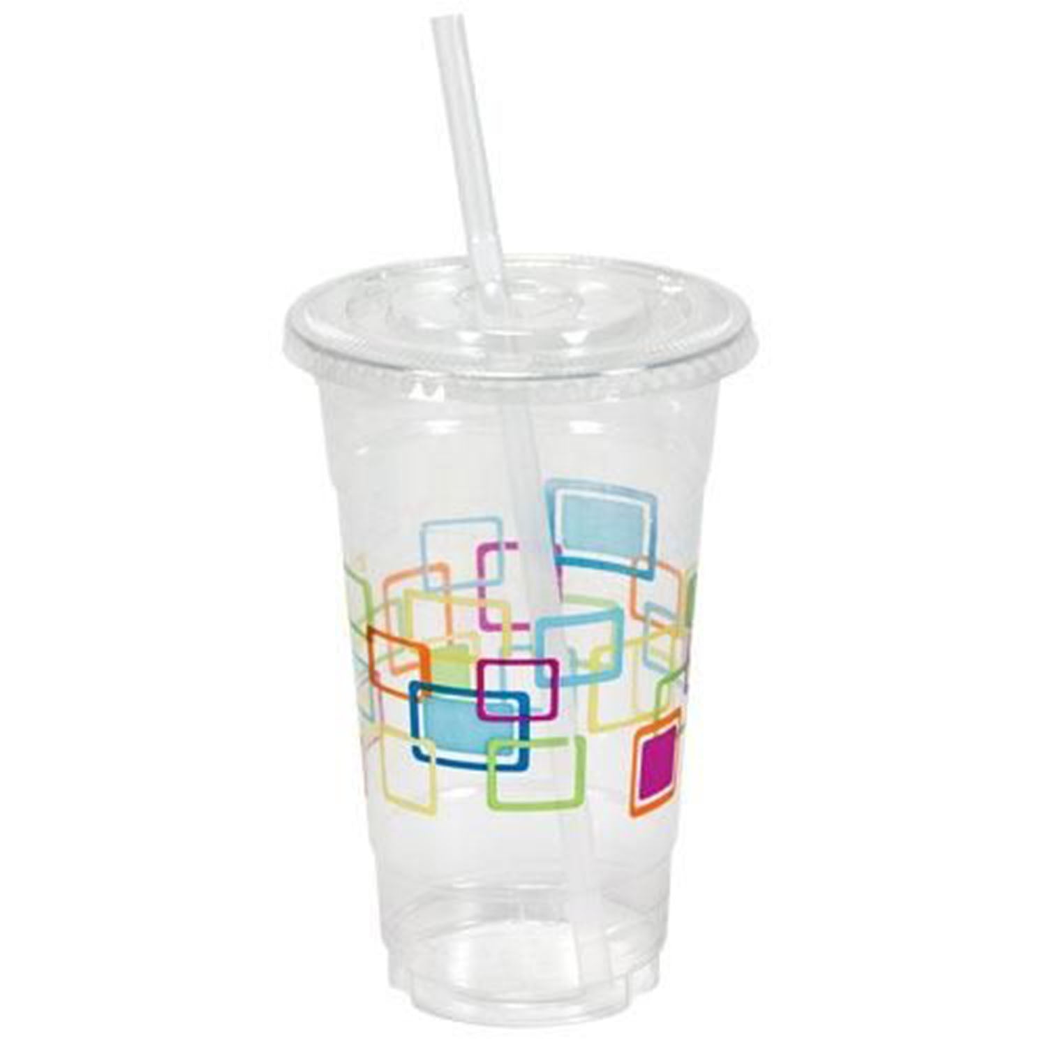 24oz Cups with Lids and Straws Plastic Deco