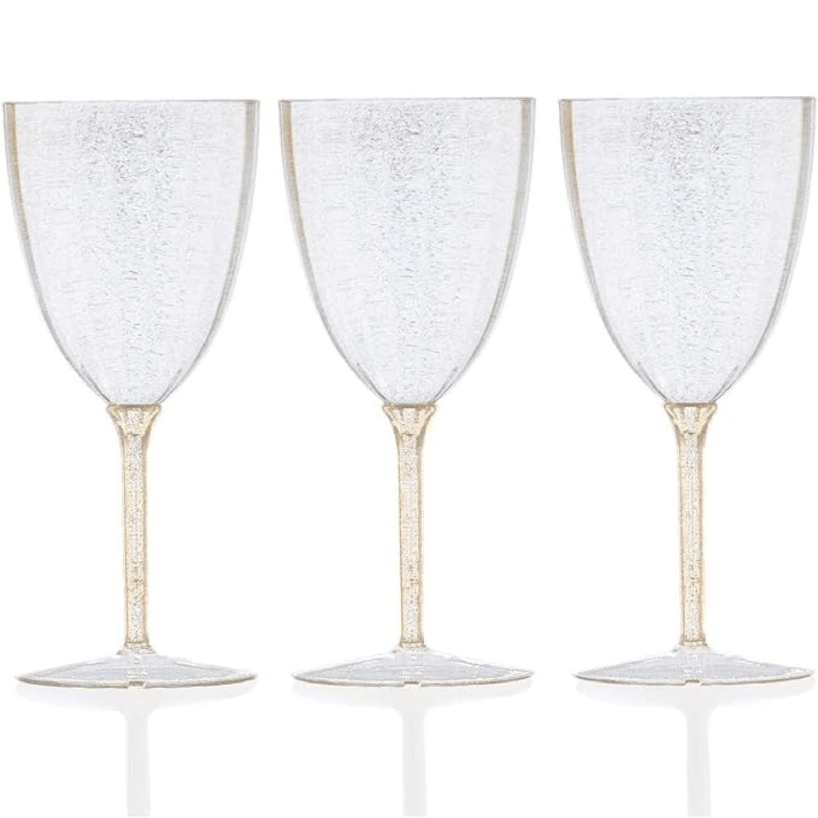 7 oz Gold Glitter Disposable Plastic Wine Glasses Goblet 8 Pack