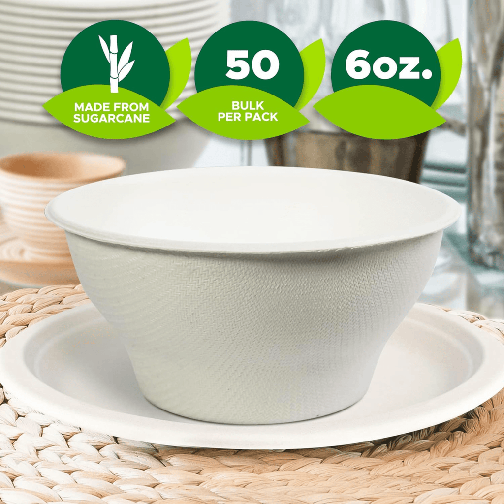Eco 6oz Biodegradable Compostable Bowls: 50 Pack