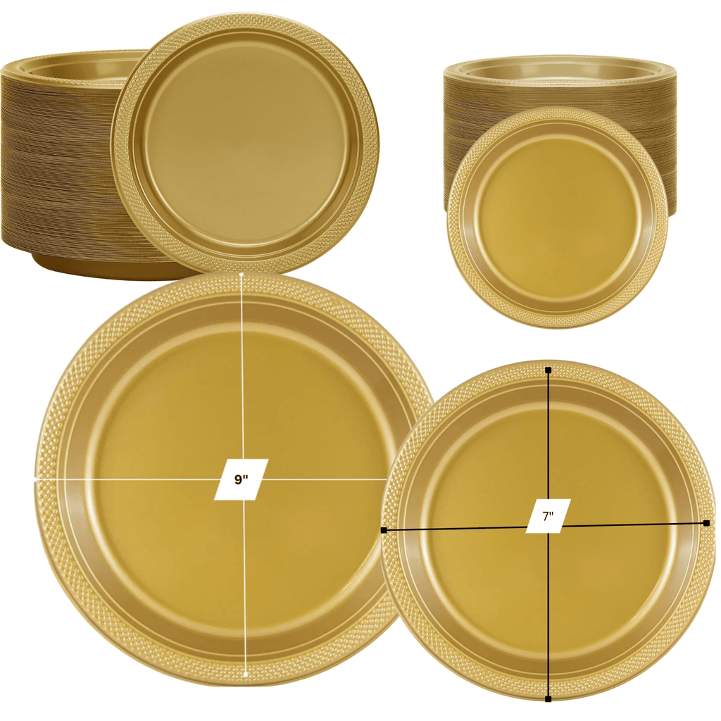 GOLD Complete Plastic Disposable Dining Solution for Your Event: Budget Party Set