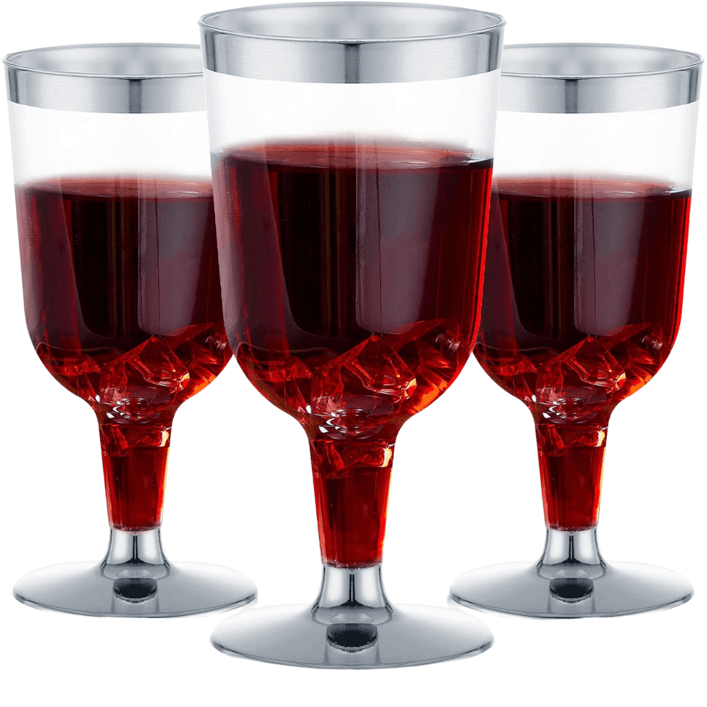 6.5oz Wine Cups With Silver Rim & Bottom Plastic Disposable
