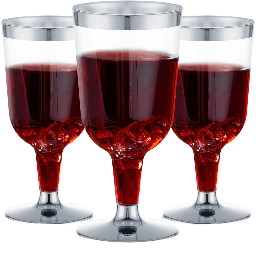 6.5oz Wine Cups With Silver Rim & Bottom Plastic Disposable
