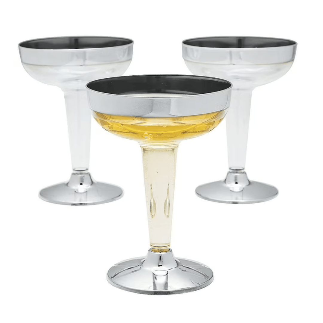 4oz Clear Silver Rim & Bottom Plastic Champagne Cocktail