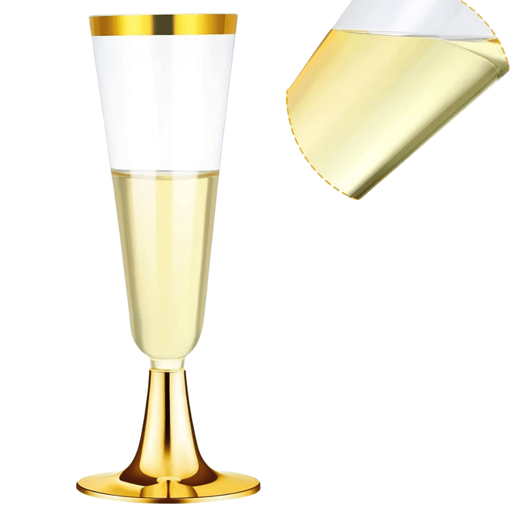4.5oz Champagne Flutes With Gold Rim Plastic Disposable