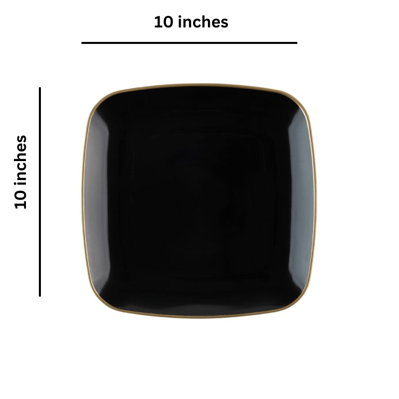 Organic 10" Black with Gold Rim Square Plastic Disposable Plate
