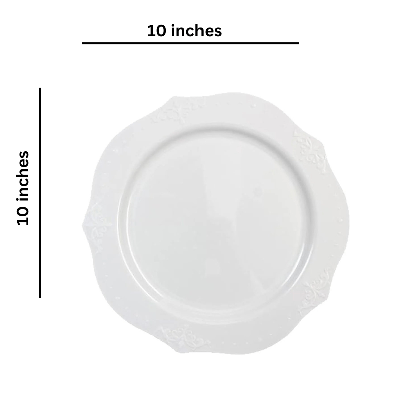 *BUY BULK* Antique 10" Plastic Dinner Plates White  20 Pack
