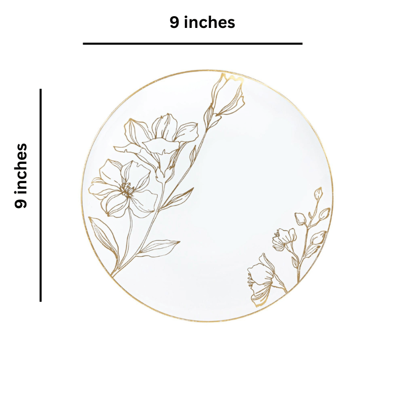 Antique 9" Gold Floral Meal Plate Plastic