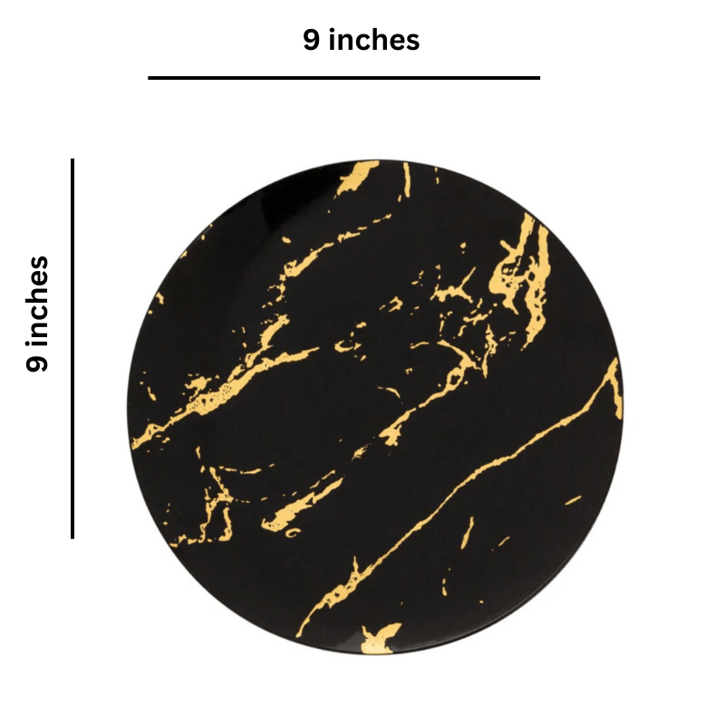 Gold Stroke 9" Black Meal Plate Plastic 10 Pack