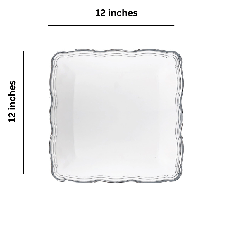 Aristocrat 12”x12” White & Silver Square Serving Trays Plastic 2 Pack