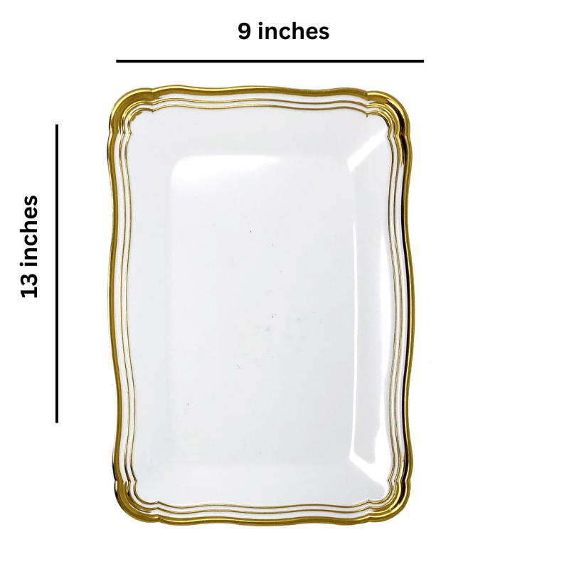 Aristocrat 13”x9” White & Gold  Rectangle Serving Trays Plastic 2 Pack