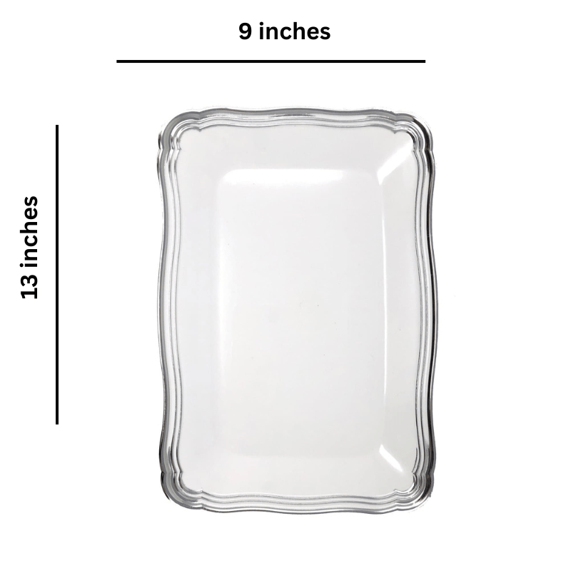 Aristocrat 13”x9” White & Silver Rectangle Serving Trays Plastic 2 Pack