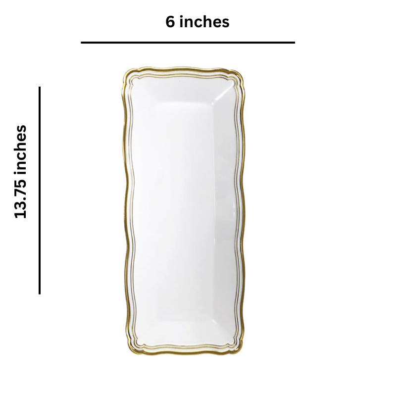 Aristocrat 13.75"x6" White & Gold Narrow Serving Trays Plastic 2 Pack