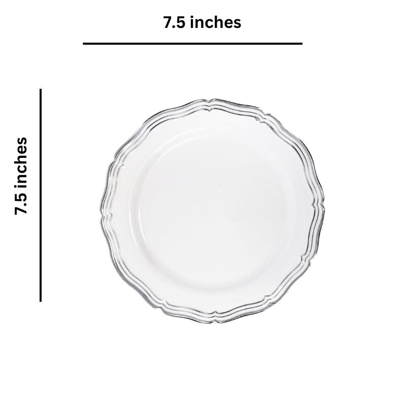 Aristocrat  7.5" White & Silver Plastic Appetizer/Dessert Plate 10 Pack