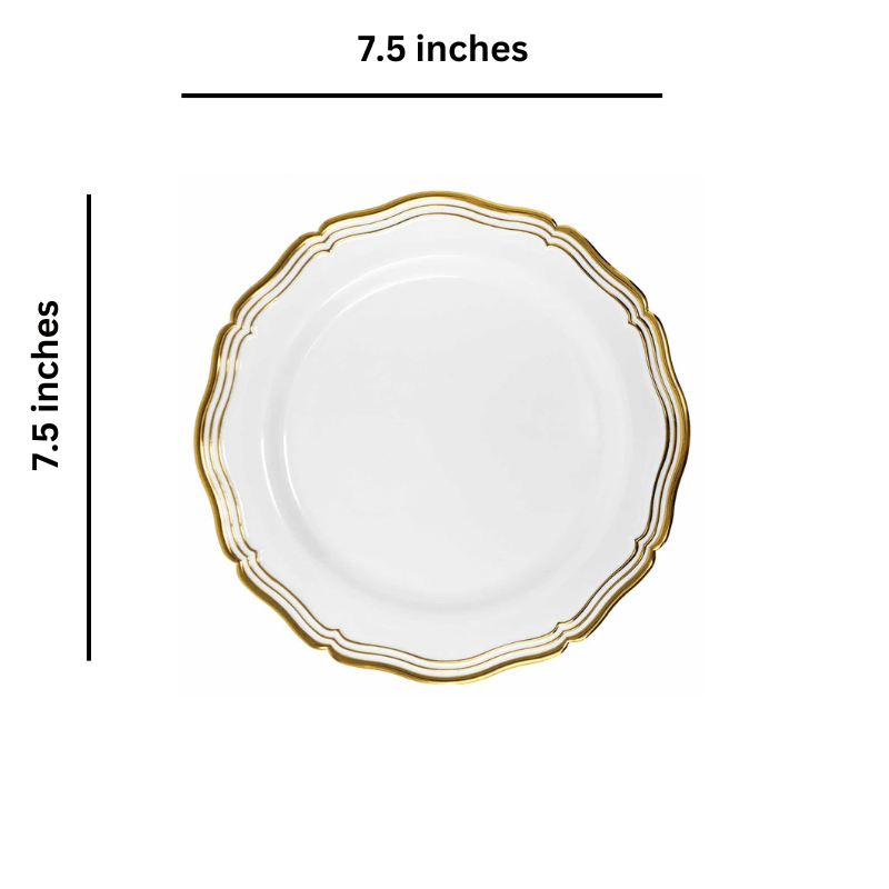 Aristocrat 7.5" White & Gold Plastic Dessert Plate 10 Pack