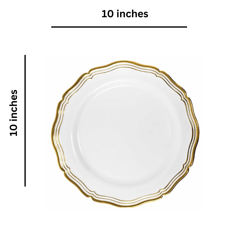 Aristocrat 10" White & Gold Plastic Dinner Plate 10 Pack