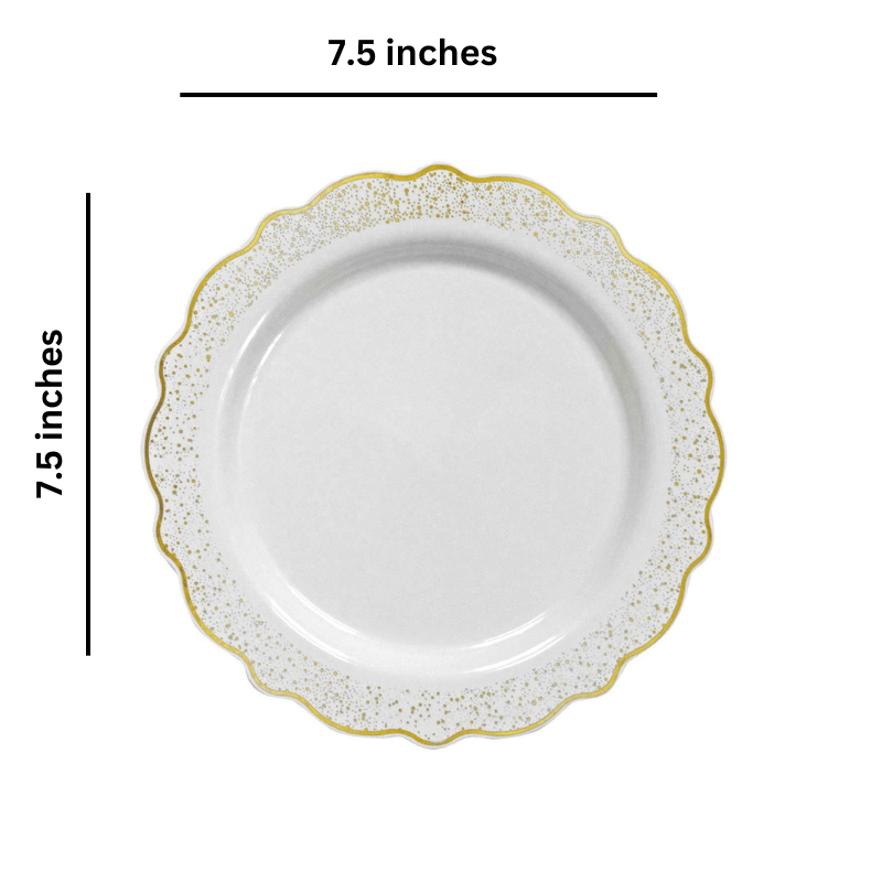 Confetti 7.5" Plastic Plate White Gold 10 Pack