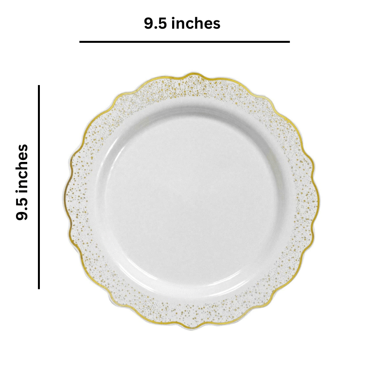 Confetti 9.5" Plastic Plate White Gold 10 Pack