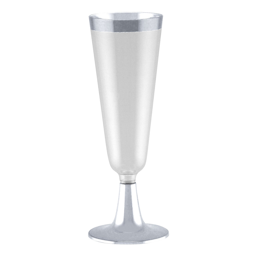 4.5oz Champagne Flutes With Silver Rim Plastic Disposable