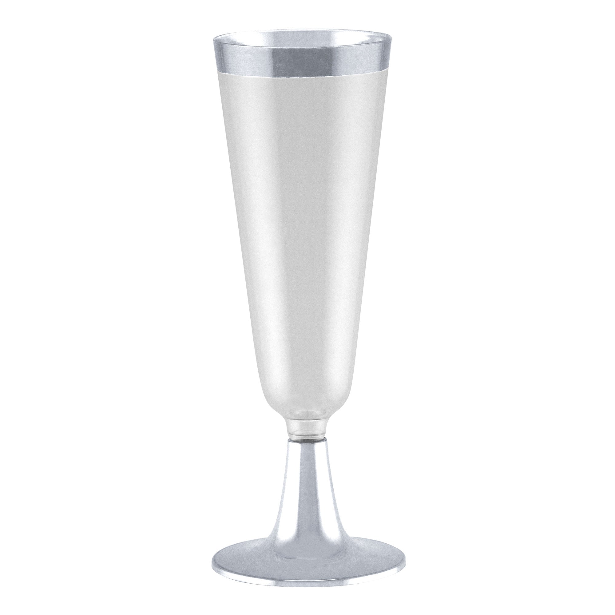 4.5oz Champagne Flutes With Silver Rim Plastic Disposable