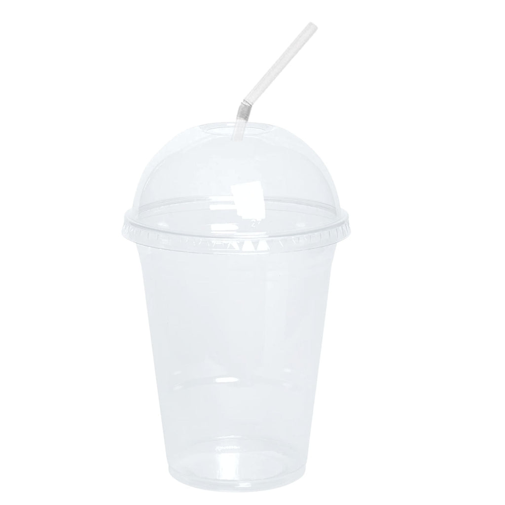 12oz Clear PET Plastic Cups with Dome Lid & Straw