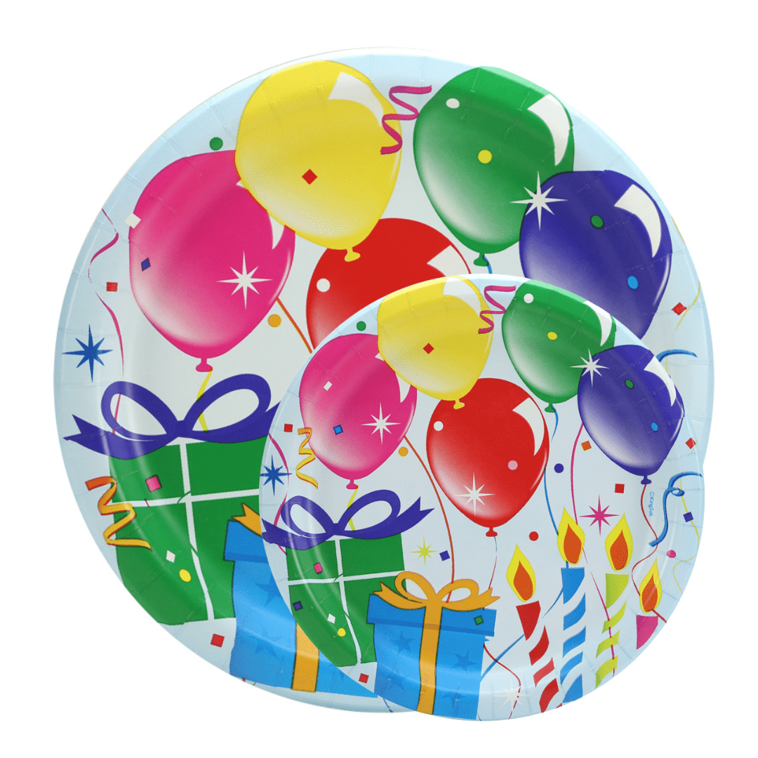 7" Round Paper Plates Birthday Balloons  16 Pack