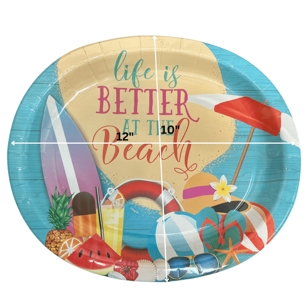 Oval 10" x 12" Plates Beach-party  10 Pack