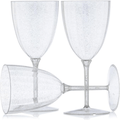 7 oz Silver Glitter Disposable Plastic Wine Glasses Goblet 8 Pack