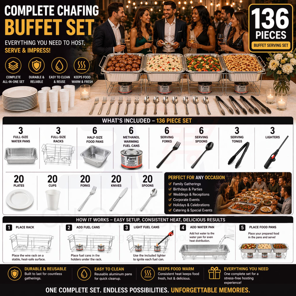 136 Piece Chafing Dish Buffet Aluminum Disposable