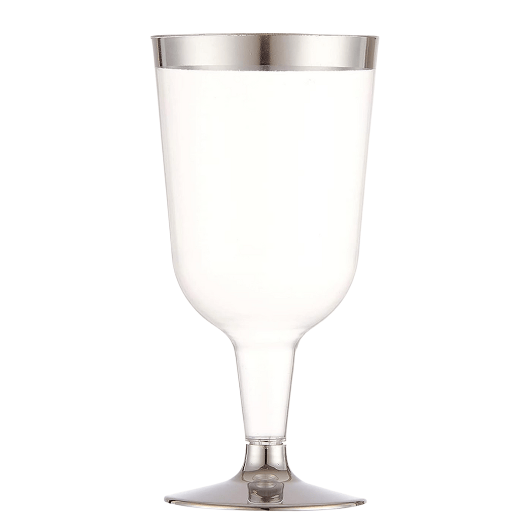 6.5oz Wine Cups With Silver Rim & Bottom Plastic Disposable