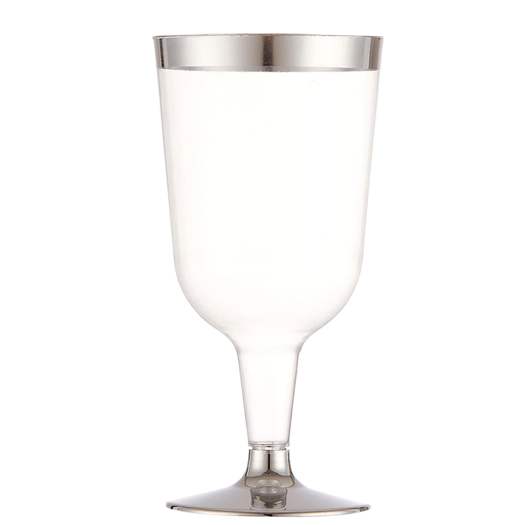 6.5oz Wine Cups With Silver Rim & Bottom Plastic Disposable