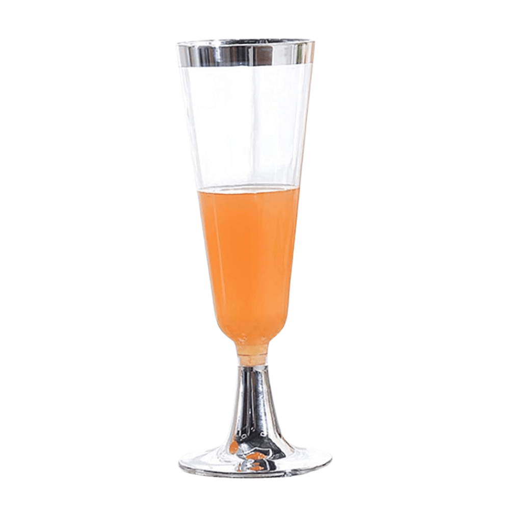 4.5oz Champagne Flutes With Silver Rim Plastic Disposable