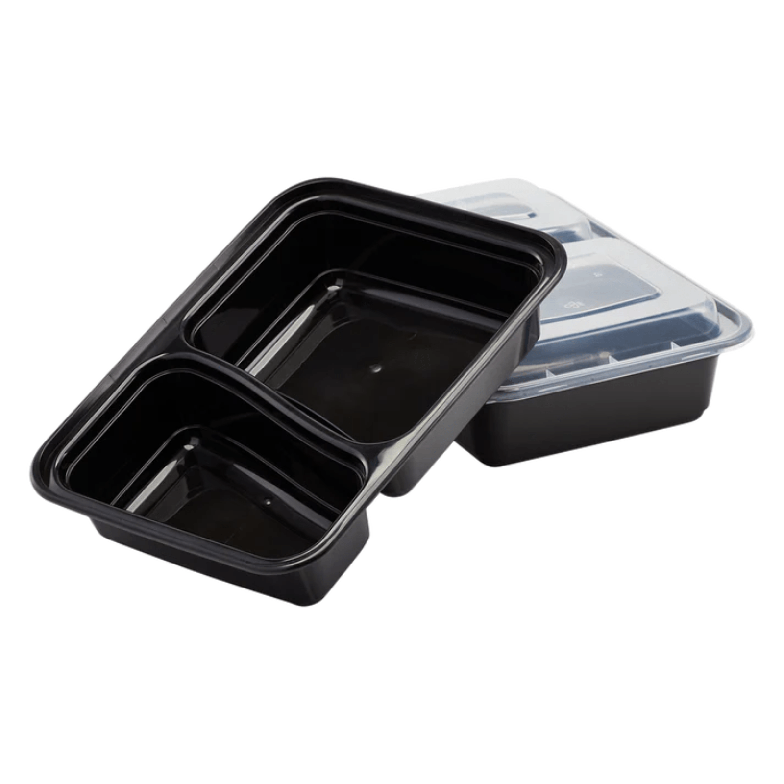 *WHOLESALE* 30oz Plastic Black Rectangular 2 Compartment Containers w/ lids 150/Case