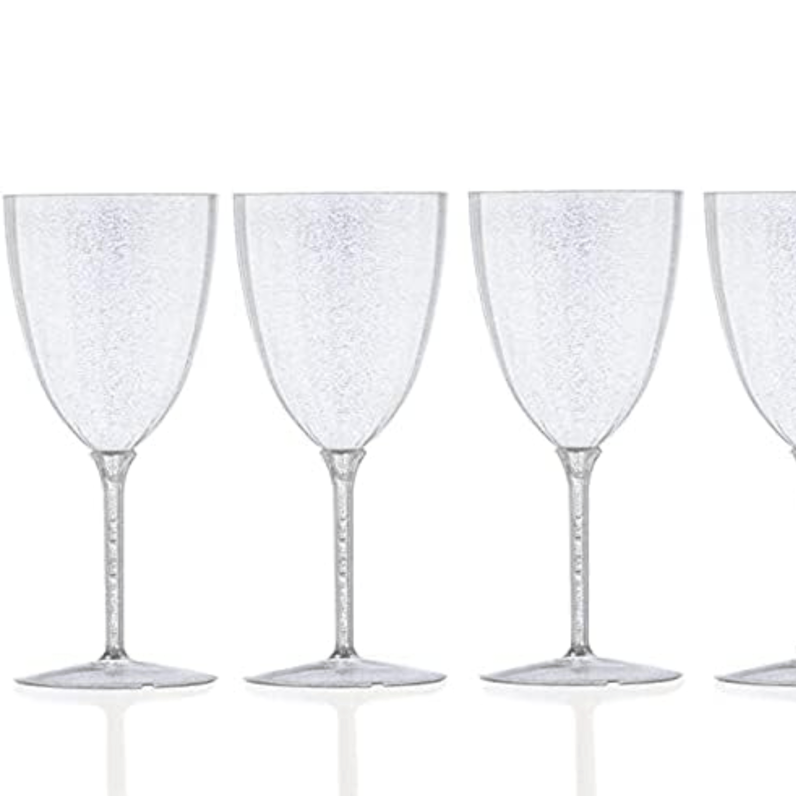 7 oz Silver Glitter Disposable Plastic Wine Glasses Goblet 8 Pack