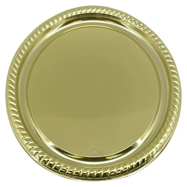 11.5" Gold Round Metallic Serving Disposable Plastic Tray