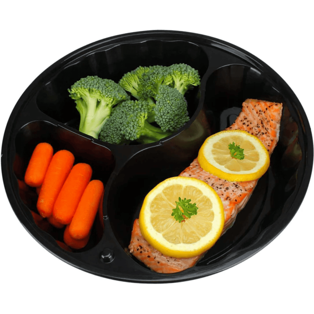 *BUY BULK* 48oz Meal Prep Round 3 Compartment with Lids Food Storage Containers Plastic