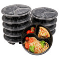 *BUY BULK* 48oz Meal Prep Round 3 Compartment with Lids Food Storage Containers Plastic