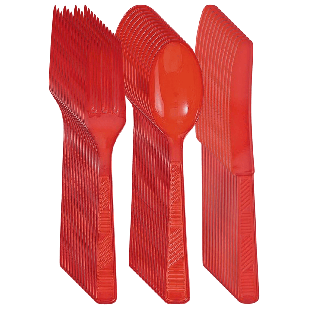 RED Complete Plastic Disposable Dining Solution for Your Event: Budget Party Set