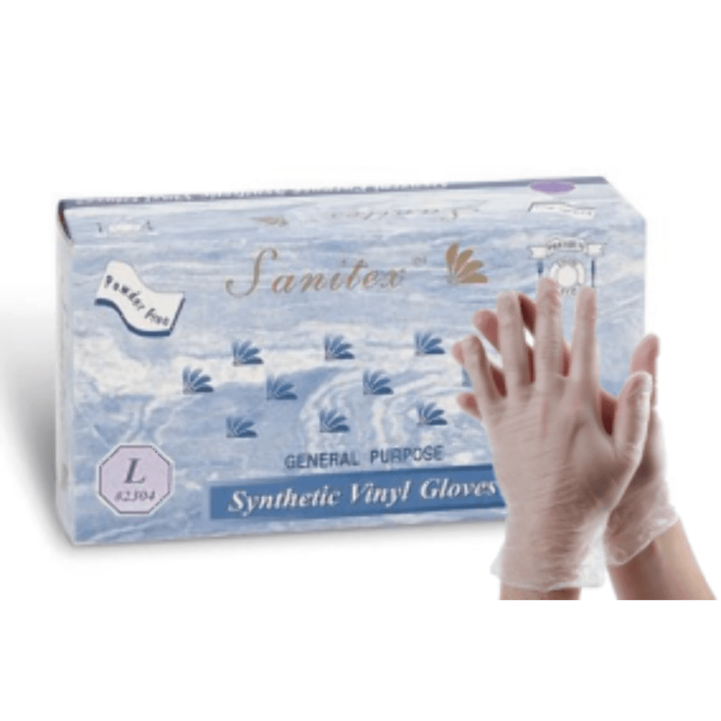 Large Sanitex Vinyl Gloves Disposable 100Pcs