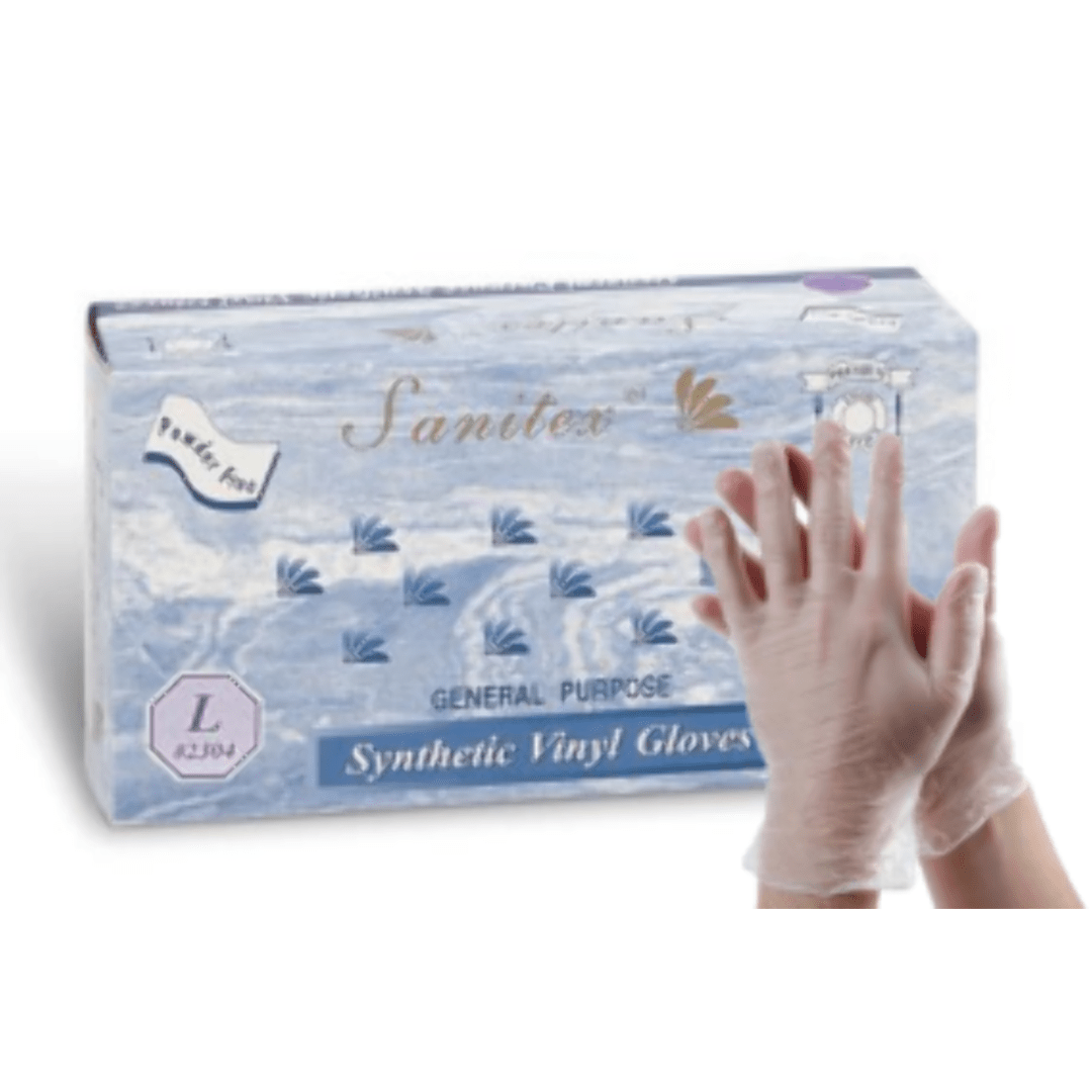 Large Sanitex Vinyl Gloves Disposable 100Pcs