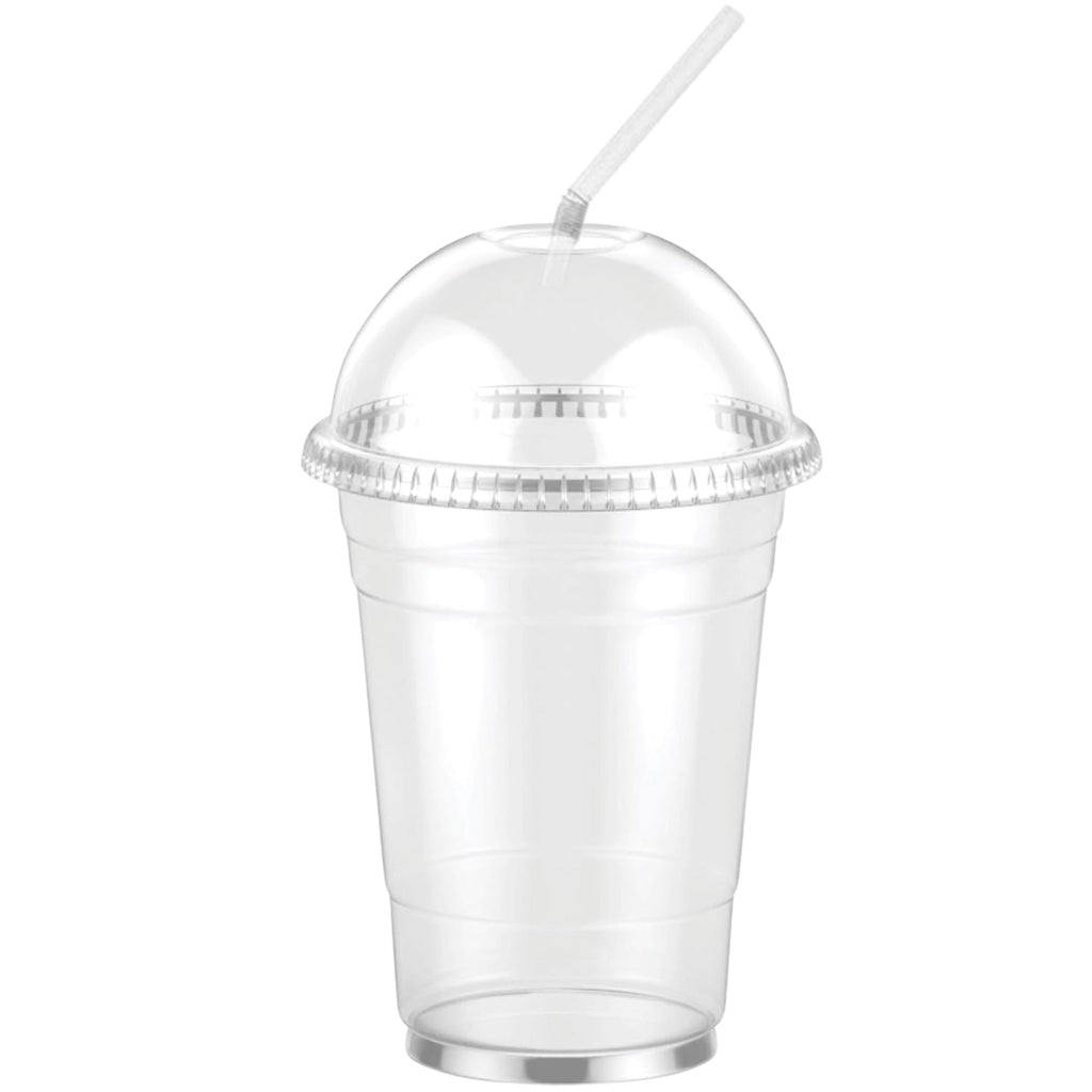 16oz Clear PET Plastic Cups with Dome Lid & Straw
