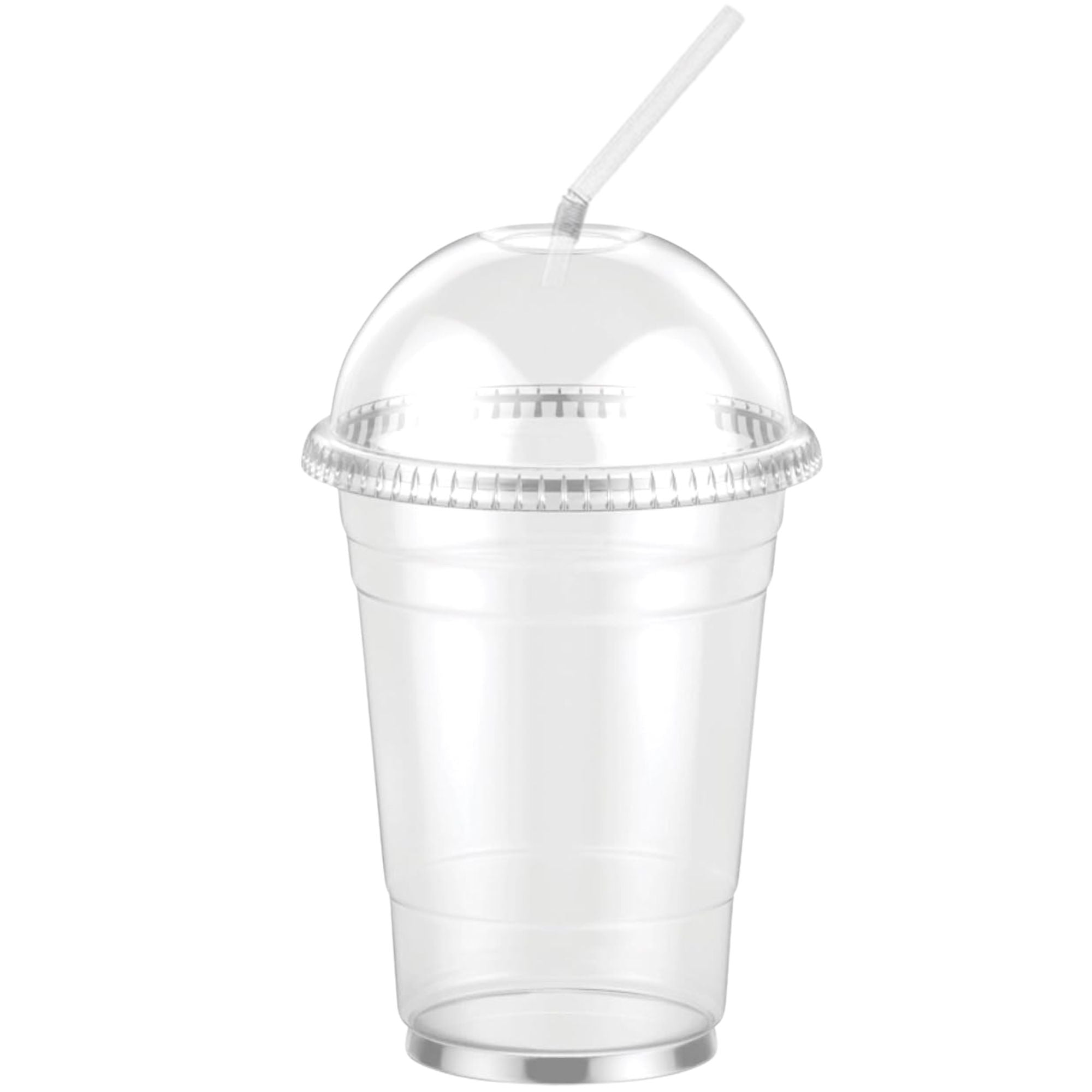 16oz Clear PET Plastic Cups with Dome Lid & Straw