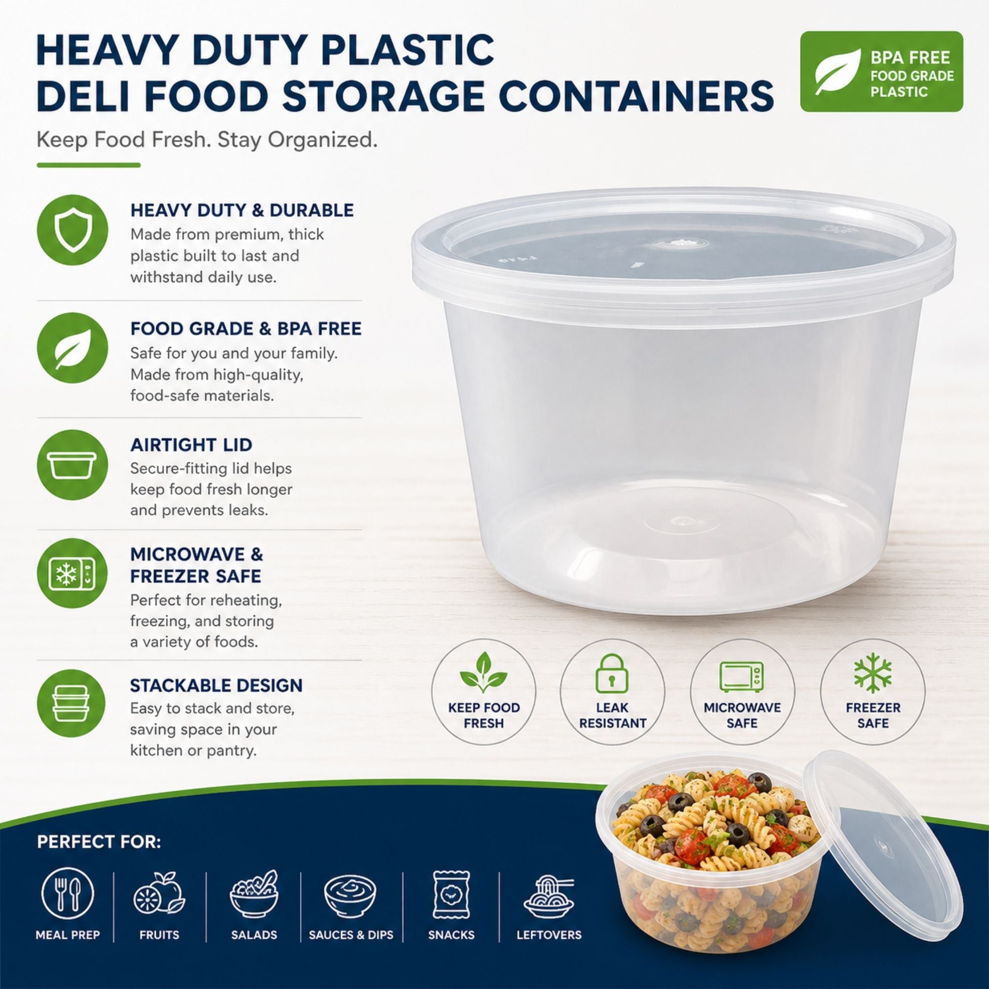 *WHOLESALE* 16oz Deli Containers with Lids Heavy Duty Disposable Plastic 240/Case