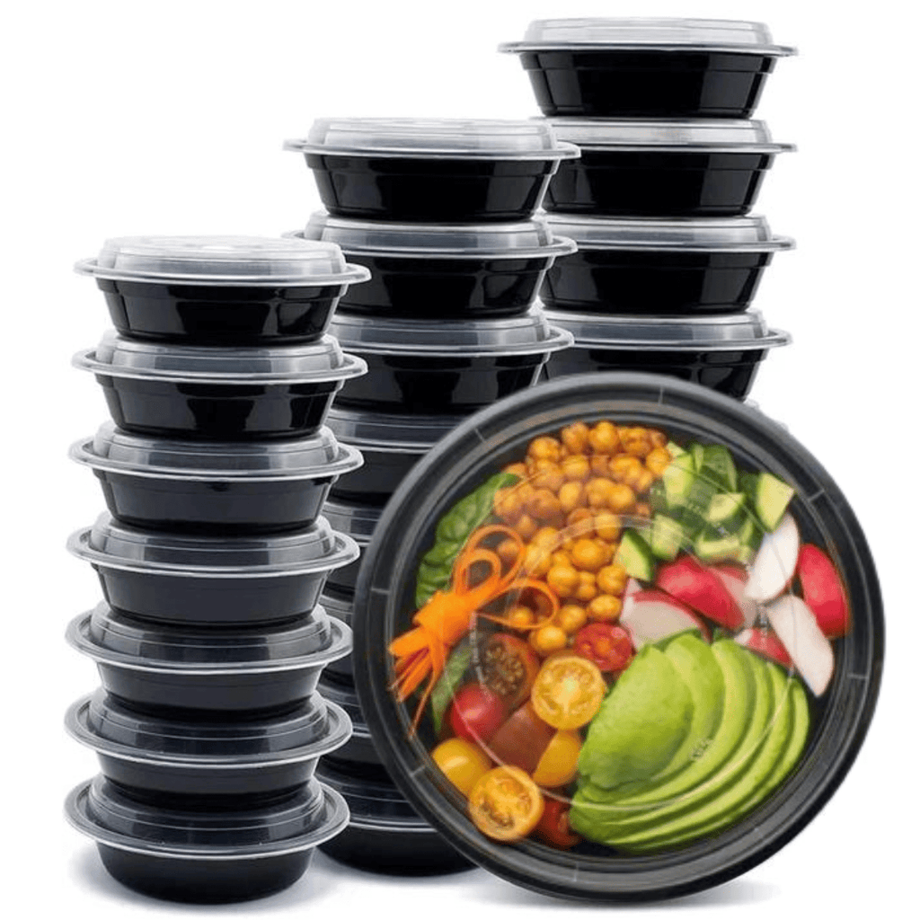 *BUY BULK*32oz Black Meal Prep Plastic Disposable Container with Clear Lid