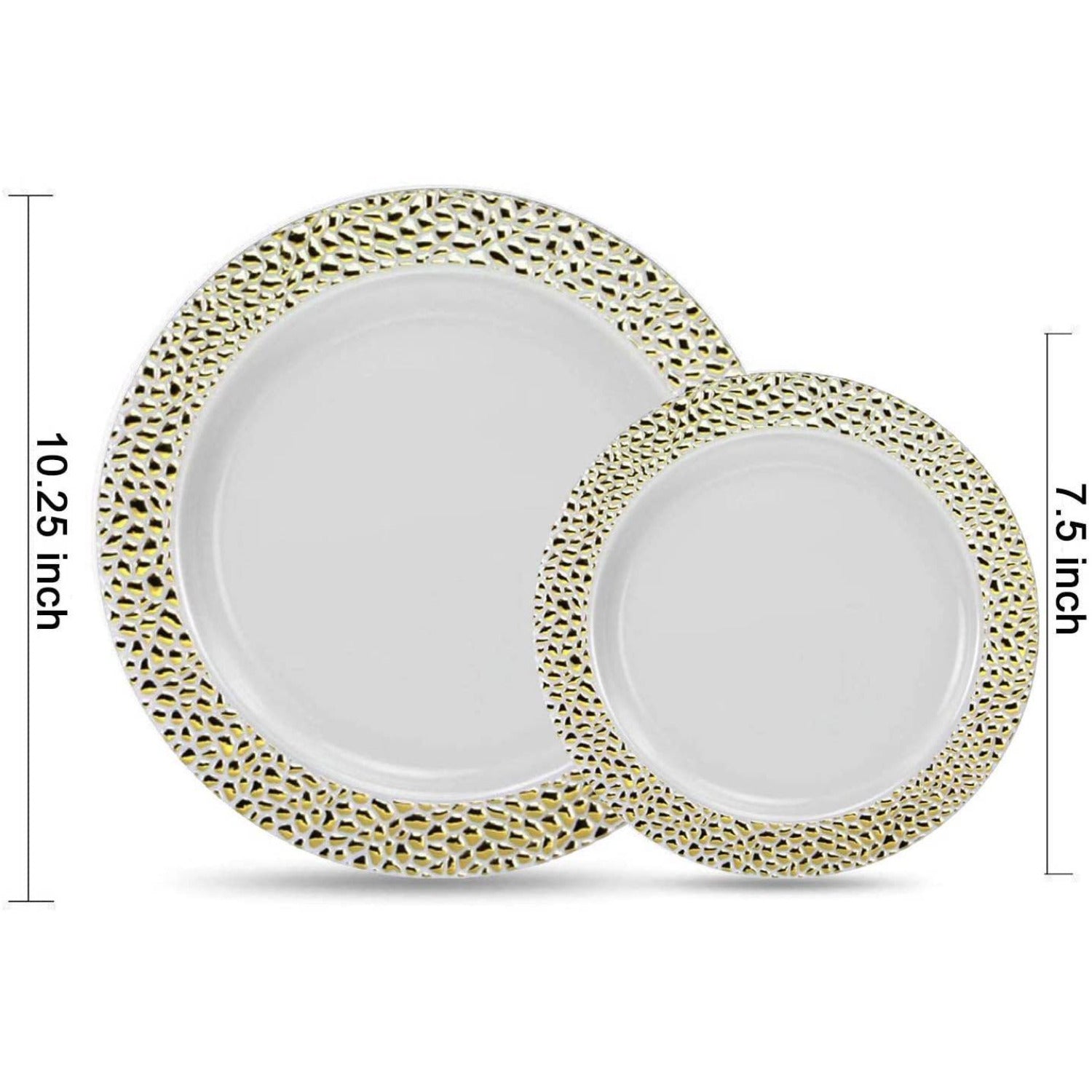 Pebbled 7.5" White with Gold Plastic Appetizer/Dessert Plate