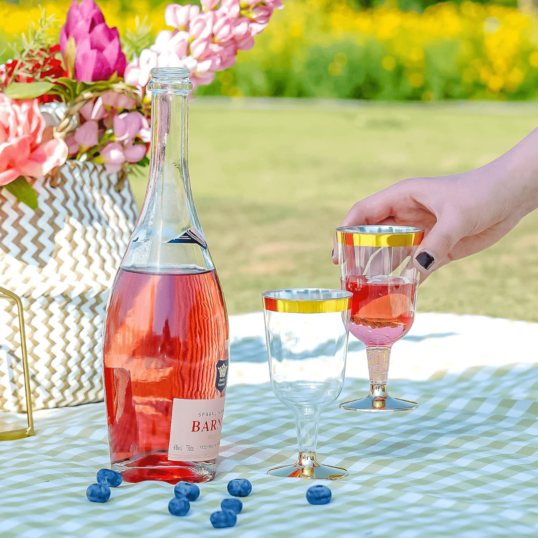 6.5oz Wine Cups With Gold Rim & Bottom Plastic Disposable