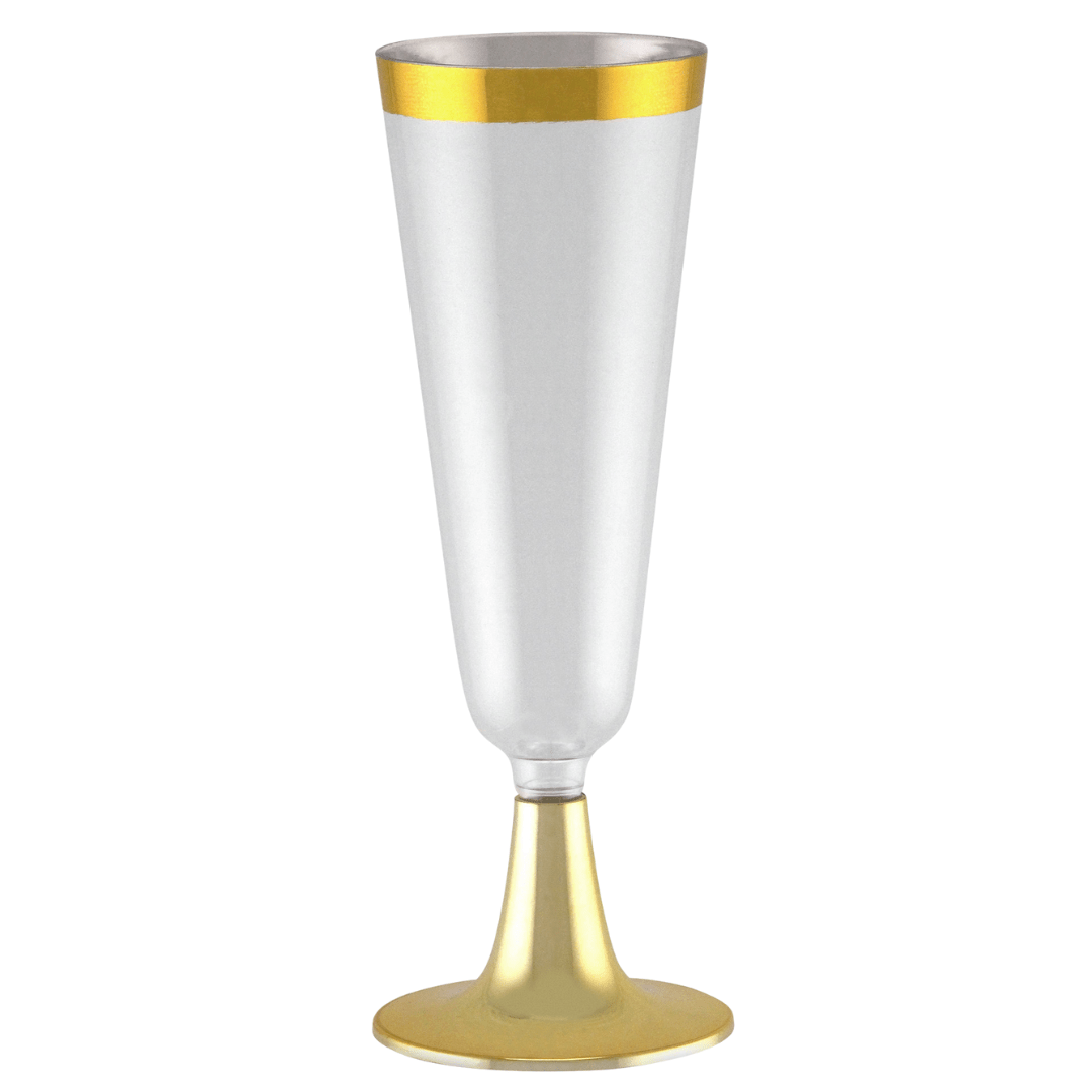 4.5oz Champagne Flutes With Gold Rim Plastic Disposable