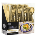 Lilian  Cutlery Hammered  Heavyweight Gold Plastic 160 piece Combo Pack